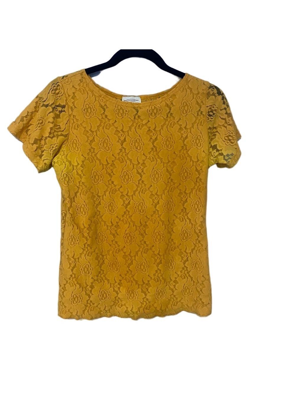 Lace Blouse Women’s Small Layered Romantic Chic Top Worn Out Mustard color